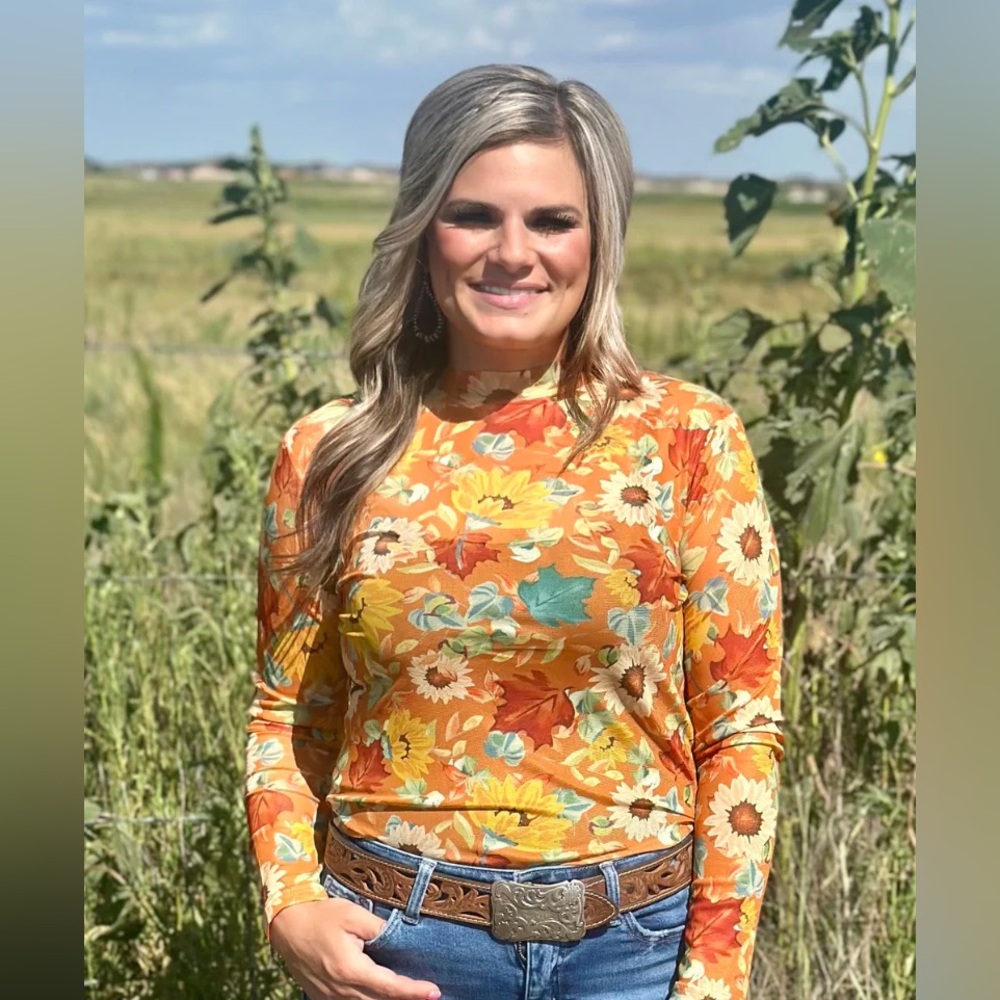 Women’s Orange Floral Long-Sleeve Tee by